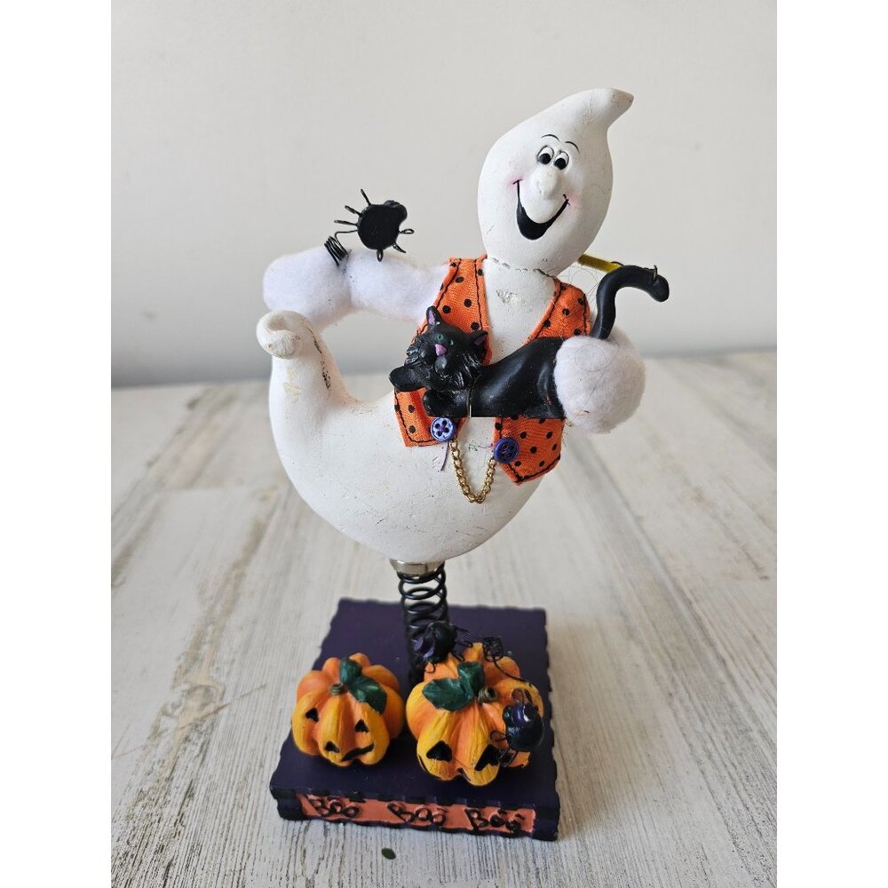 Bobble ghost cat figurine vintage unique pumpkins‎ decor as is